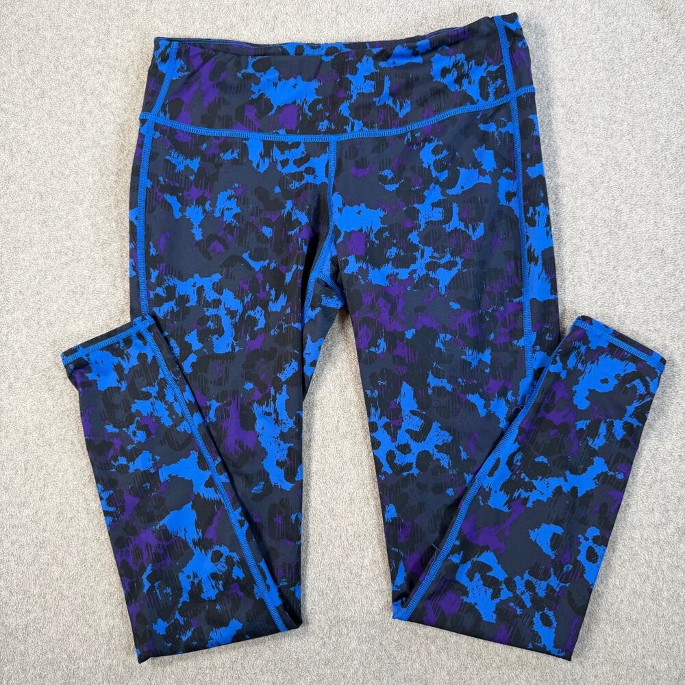 Old Navy Active GO-DRY Women's Large Leggings Blue Purple Print Zip Pockets